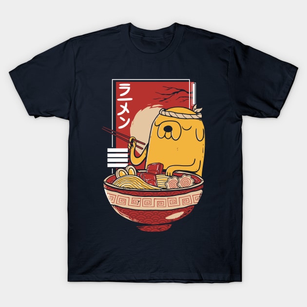 Adventure Time Jake the Dog enjoying a bowl of Ramen Noodles T-Shirt by A Comic Wizard